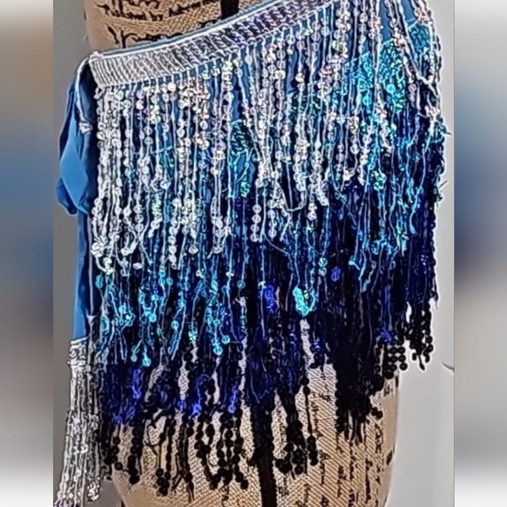 Layered Sequined Fringe Strapless Tie On Festival/Coverup/Party/Dance Top (OS) - Picture 4 of 11